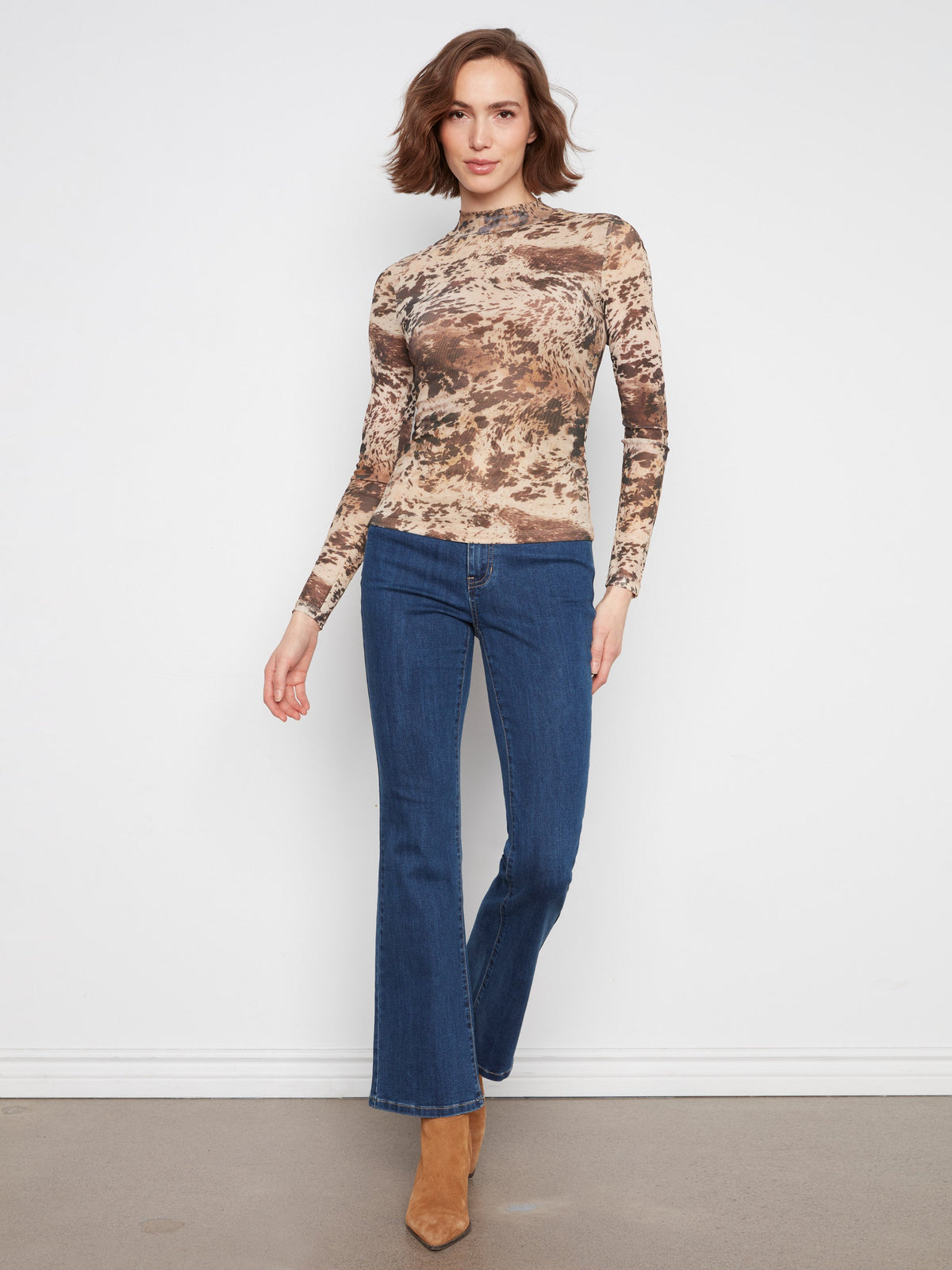 Charlie B Mock Neck Mesh Top in Champetre - side