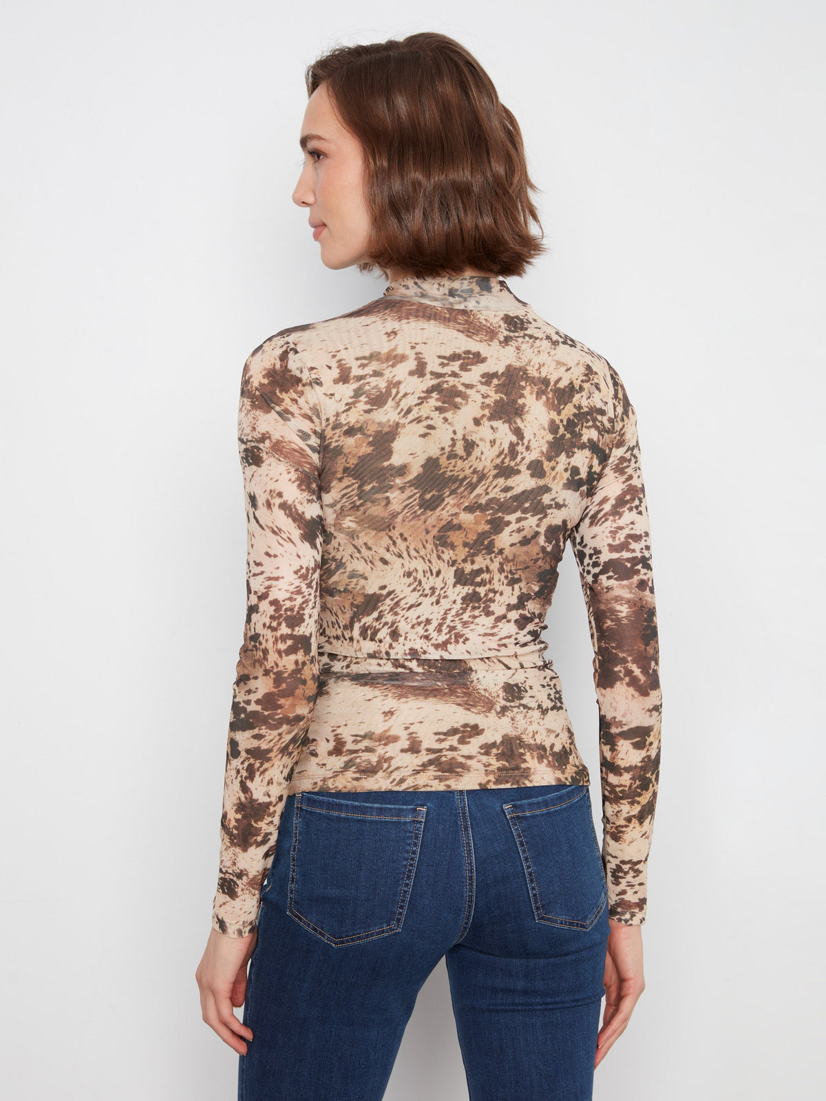 Charlie B Mock Neck Mesh Top in Champetre - close-up