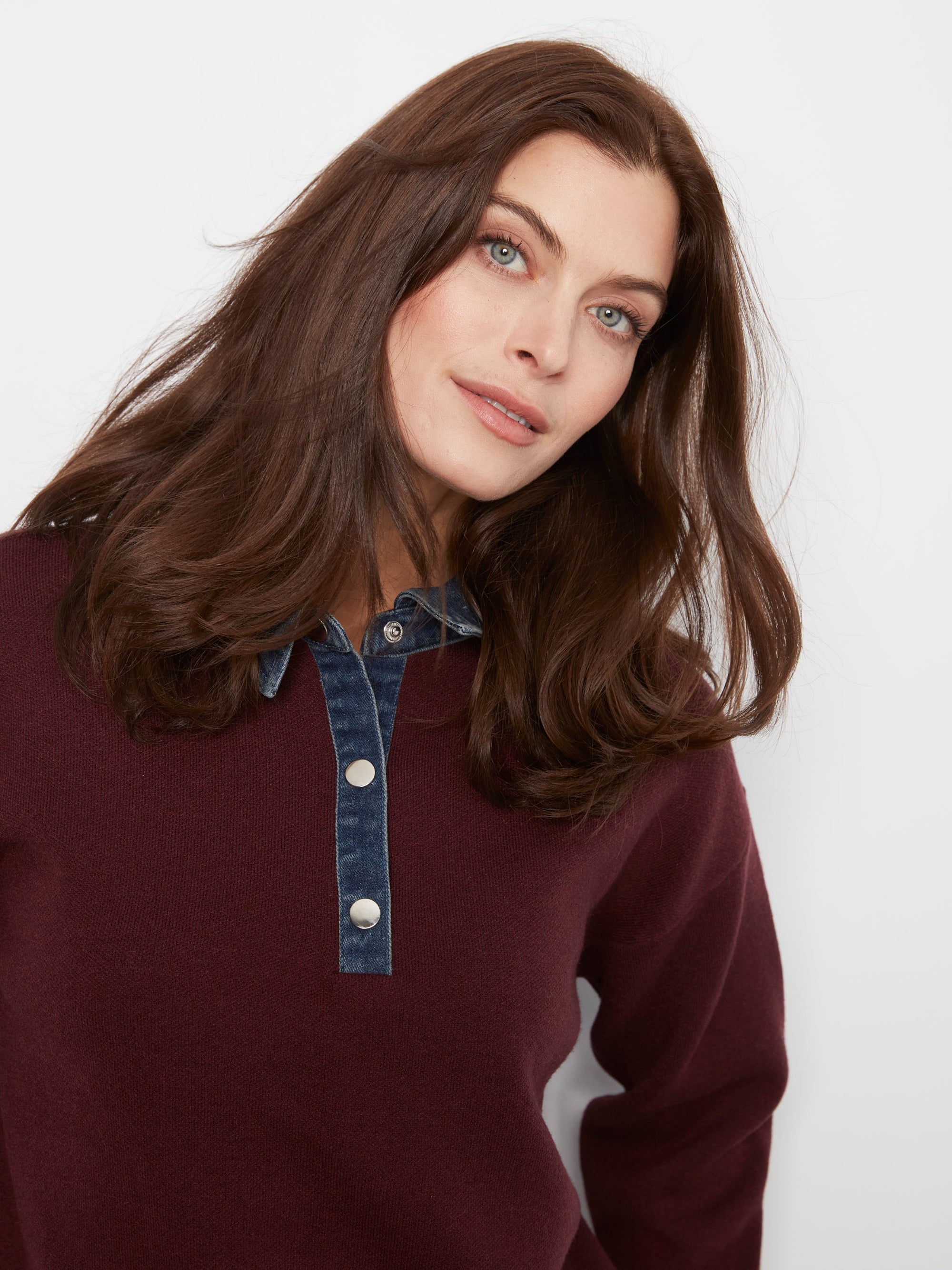 Charlie B Polo Sweater in Merlot - detail