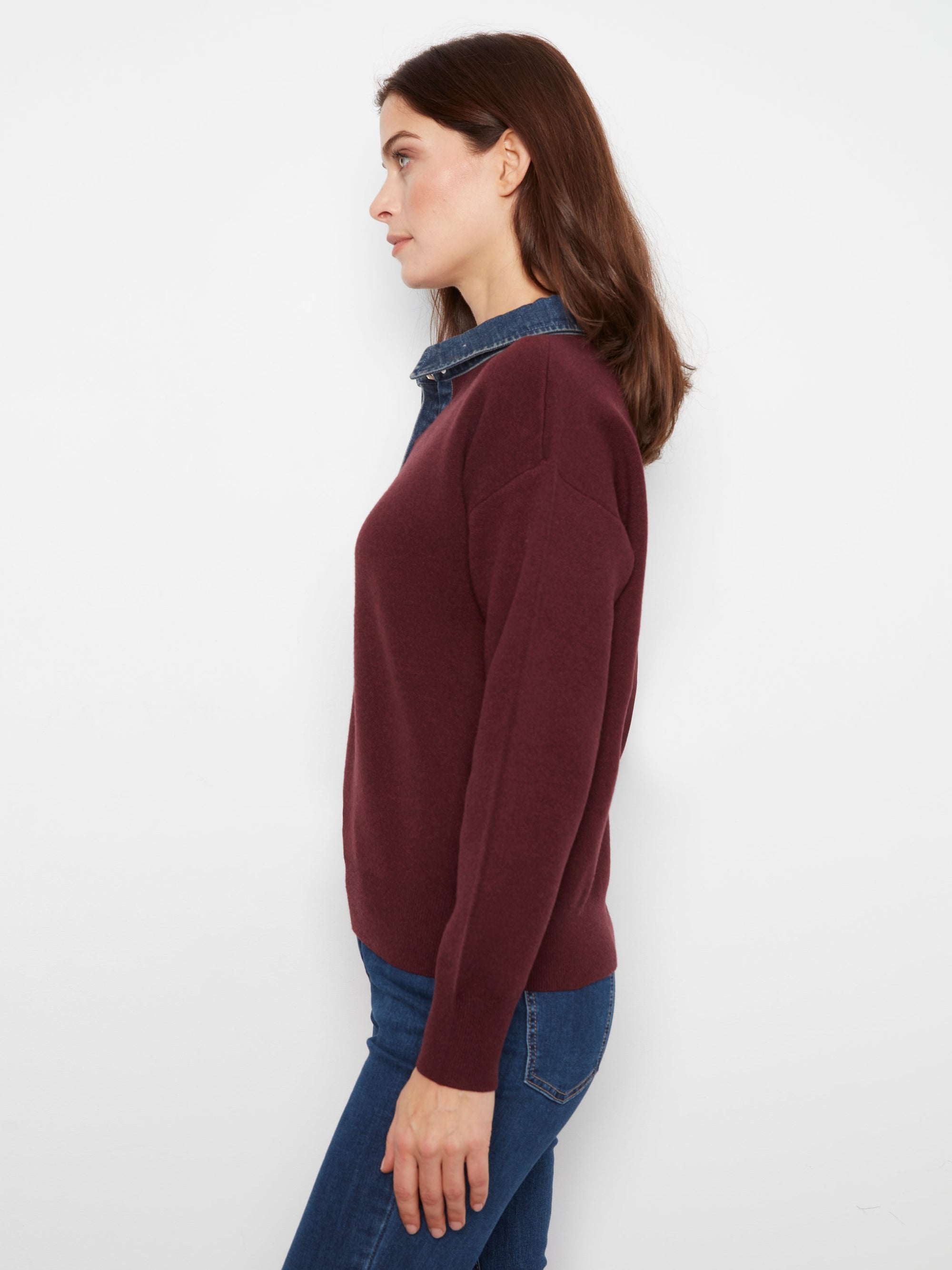 Charlie B Polo Sweater in Merlot - side