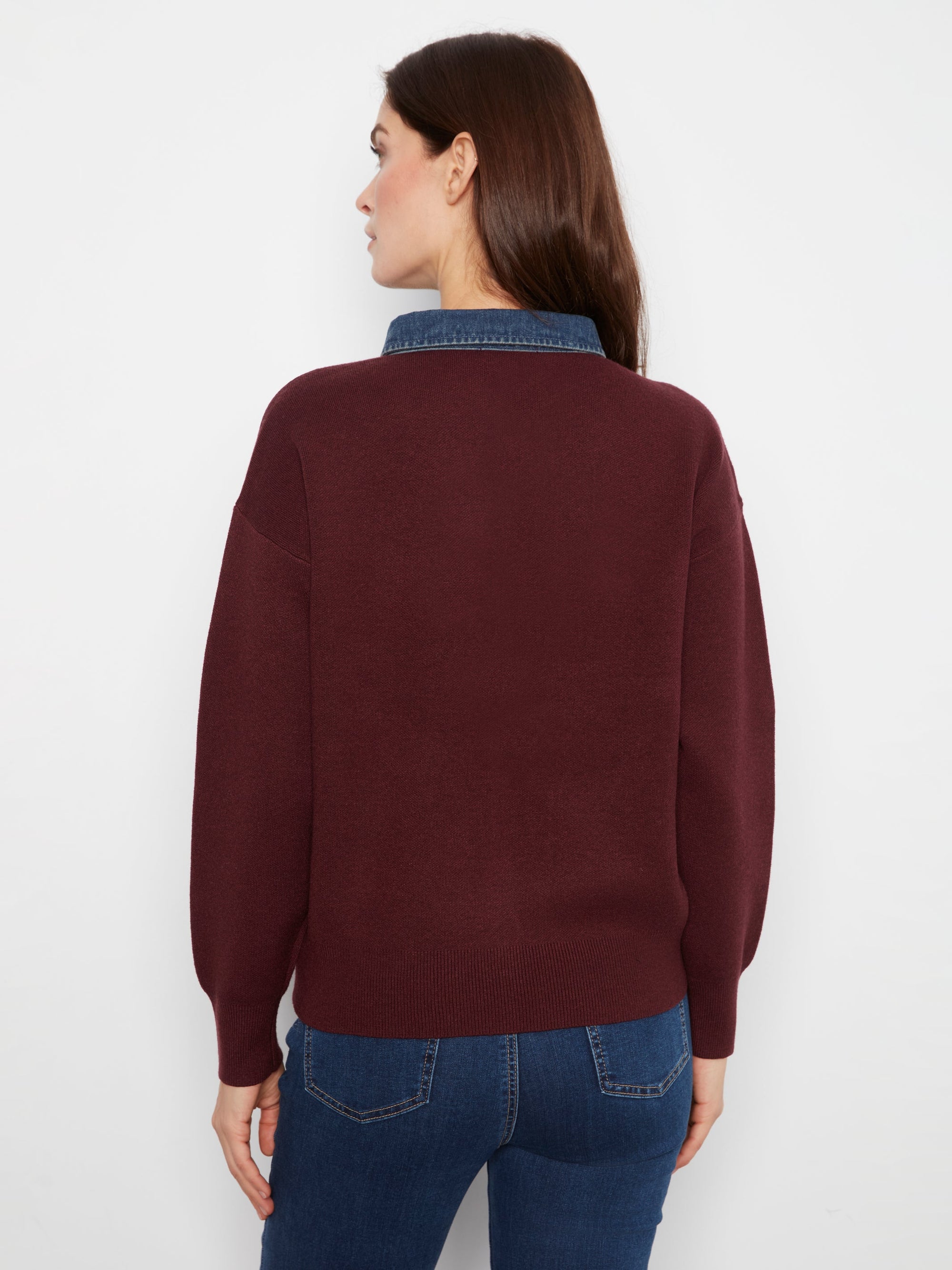 Charlie B Polo Sweater in Merlot - back