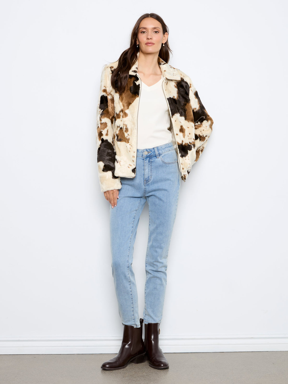 Charlie B Fur Jacket in Cow Pattern - detail