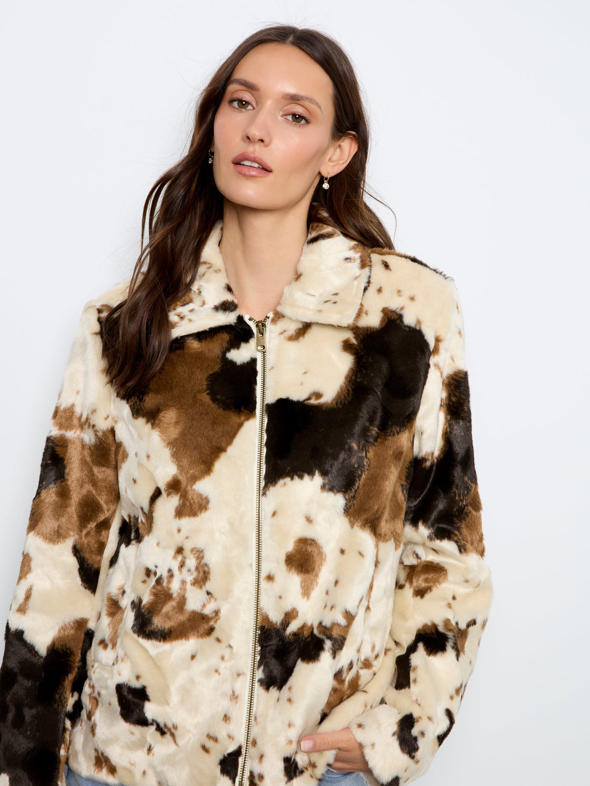 Charlie B Fur Jacket in Cow Pattern - back