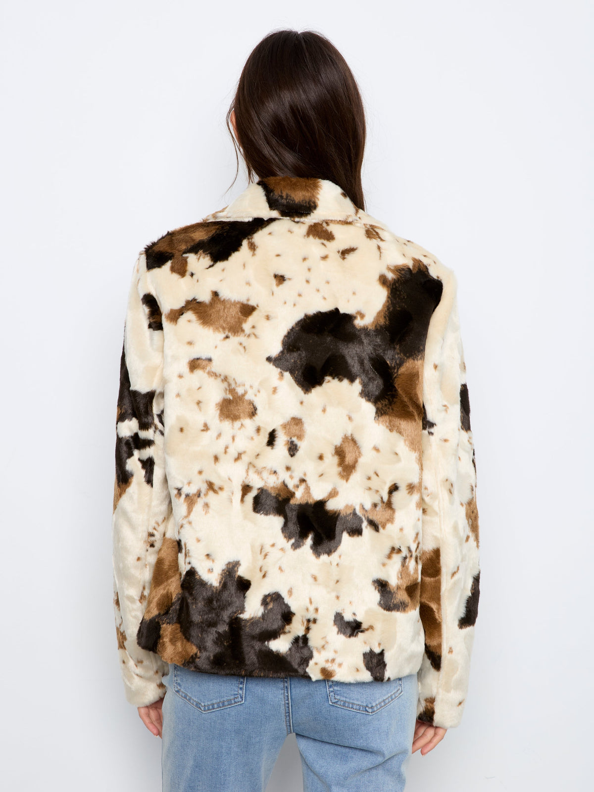 Charlie B Fur Jacket in Cow Pattern - styled