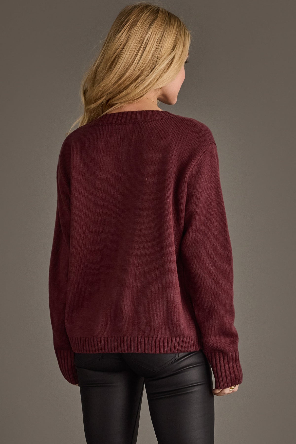Panache Burgundy &amp; Ivory Wine Season Sweater - back view