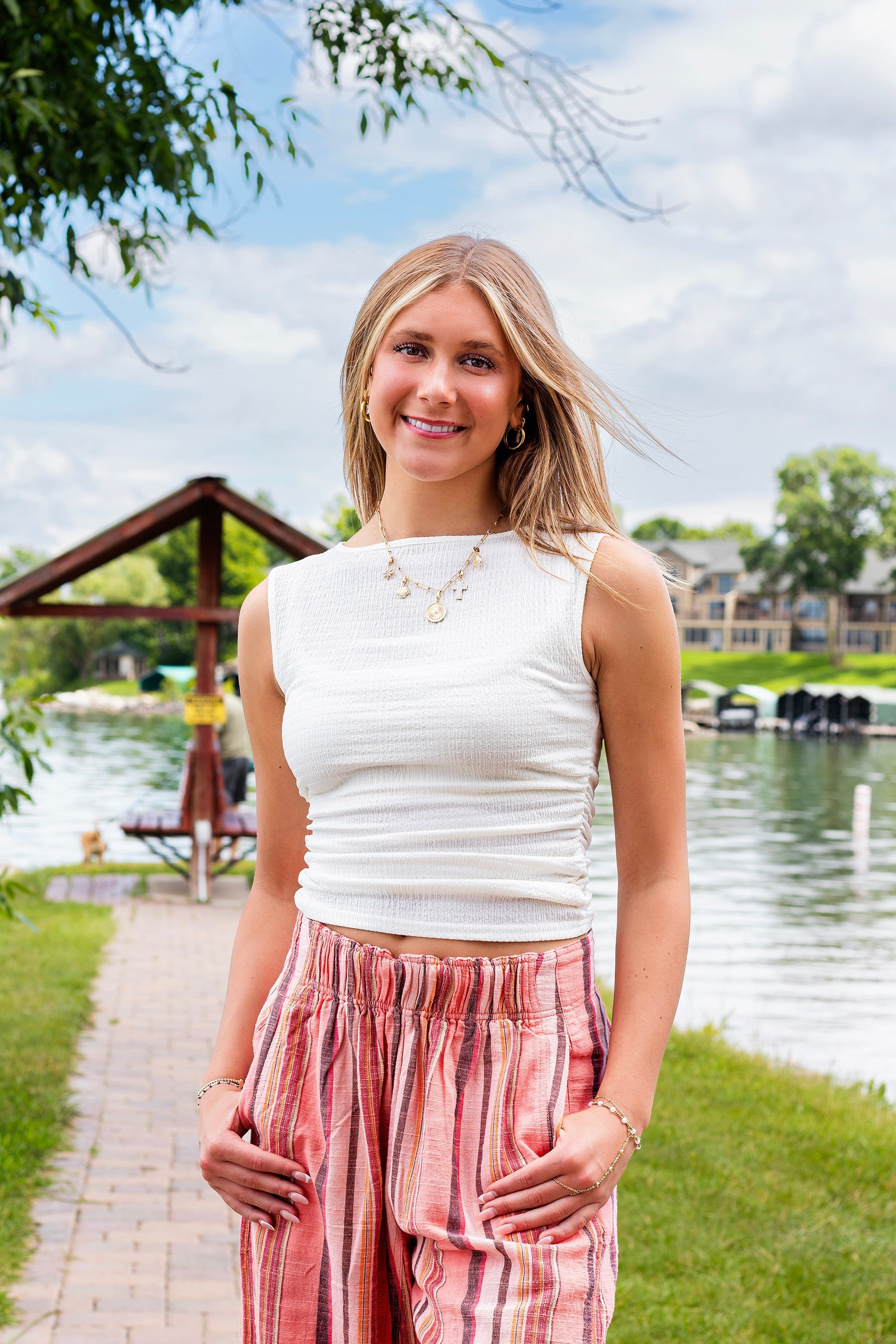 Blu Pepper Side Ruched Tank - Cream