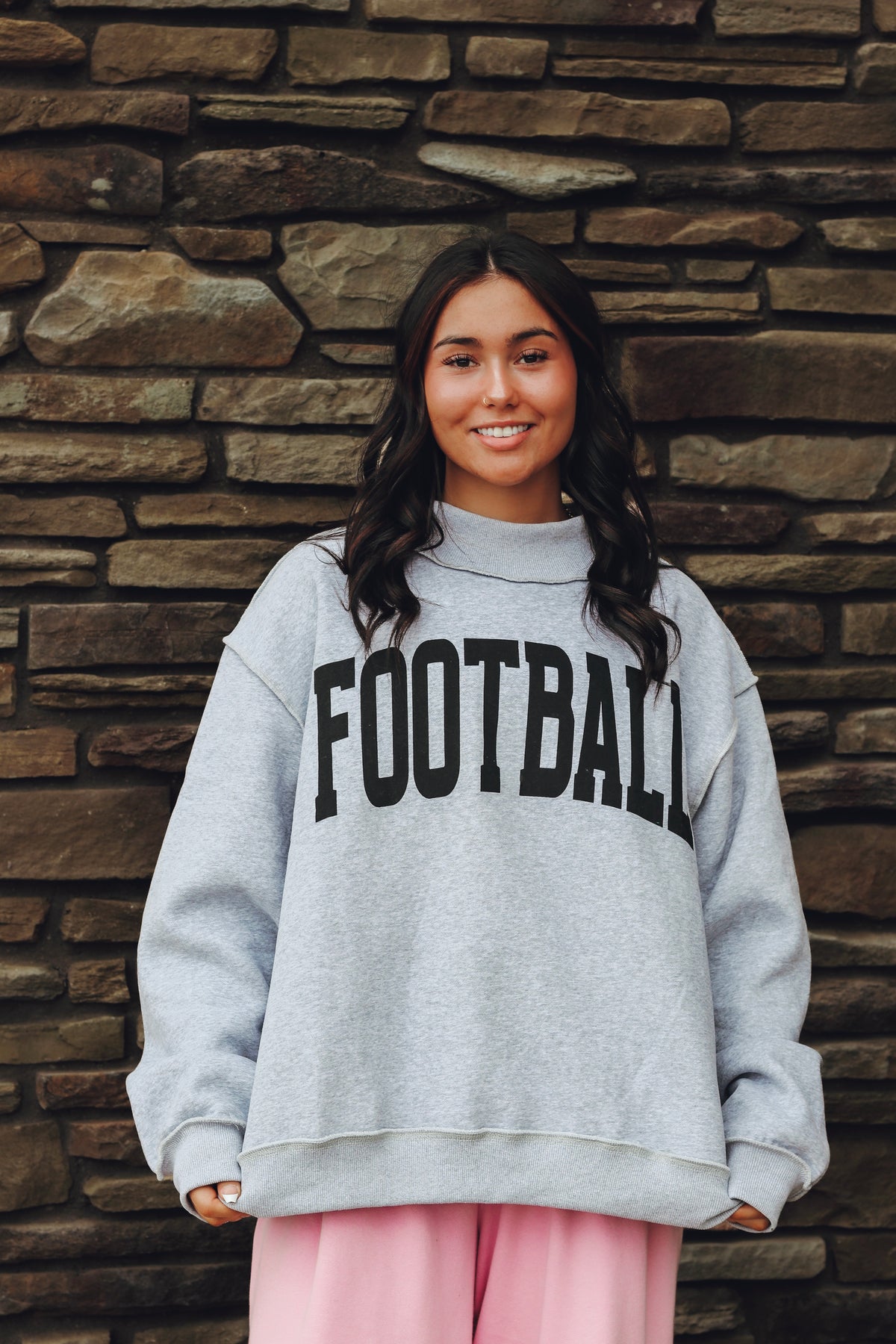 Bucketlist Football &amp; Gameday Reversible Mock Neck Sweatshirt - Grey