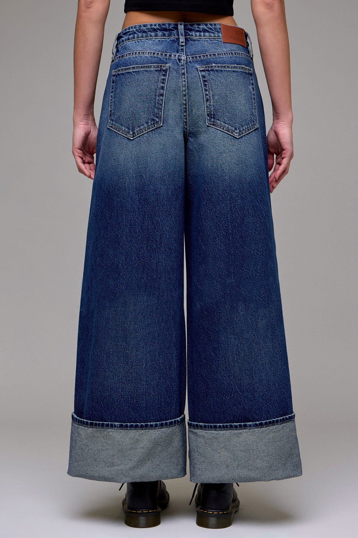 Hidden Nori Cuffed Wide Leg Jean in Dark Wash - front