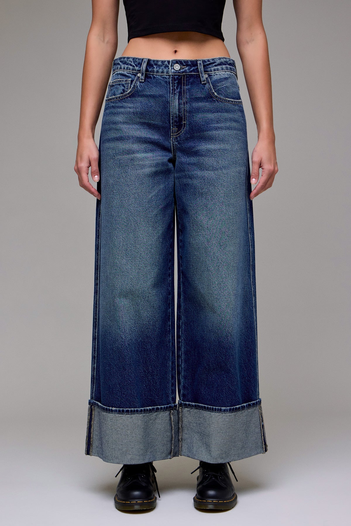 Hidden Nori Cuffed Wide Leg Jean in Dark Wash - additional