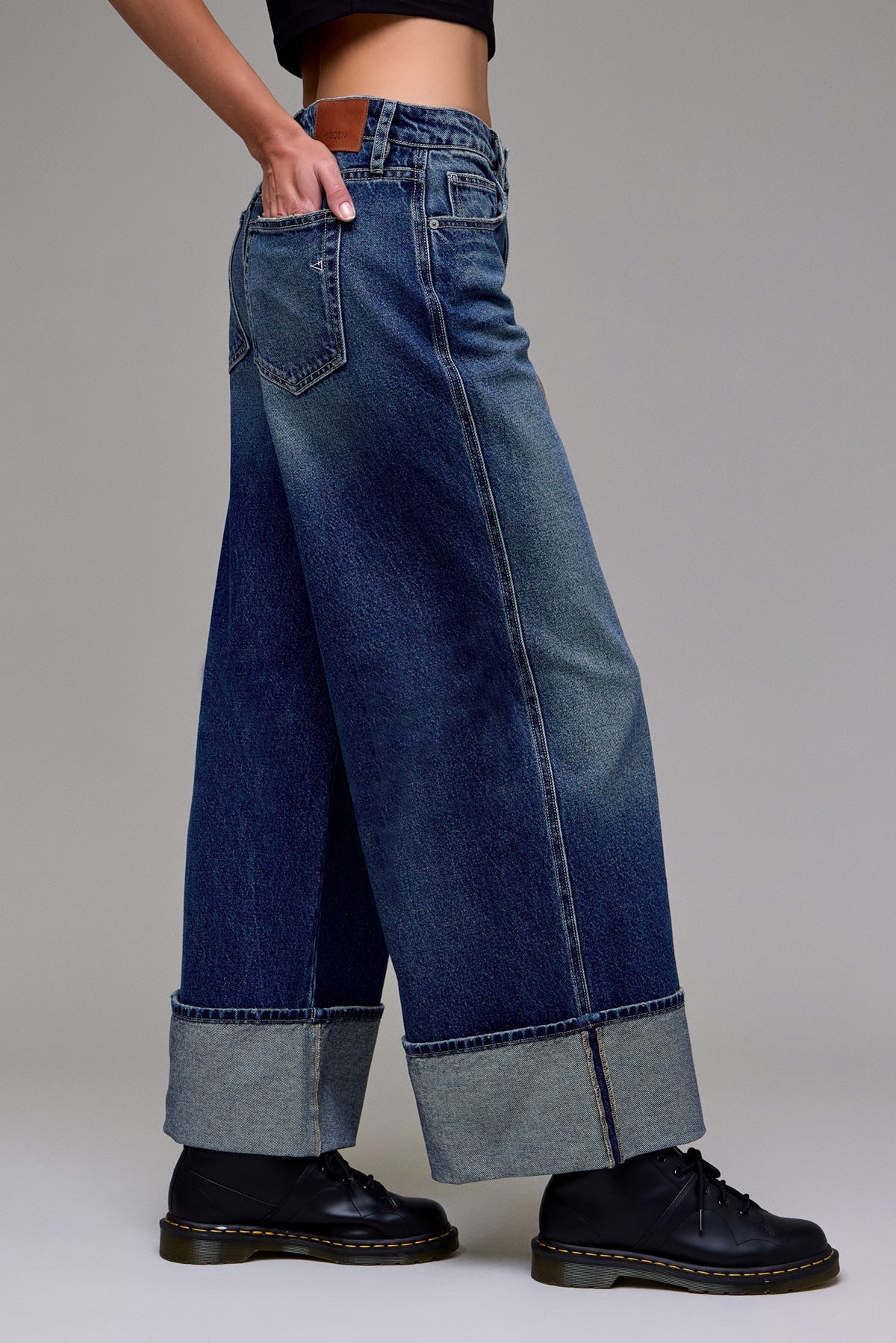 Hidden Nori Cuffed Wide Leg Jean in Dark Wash - additional