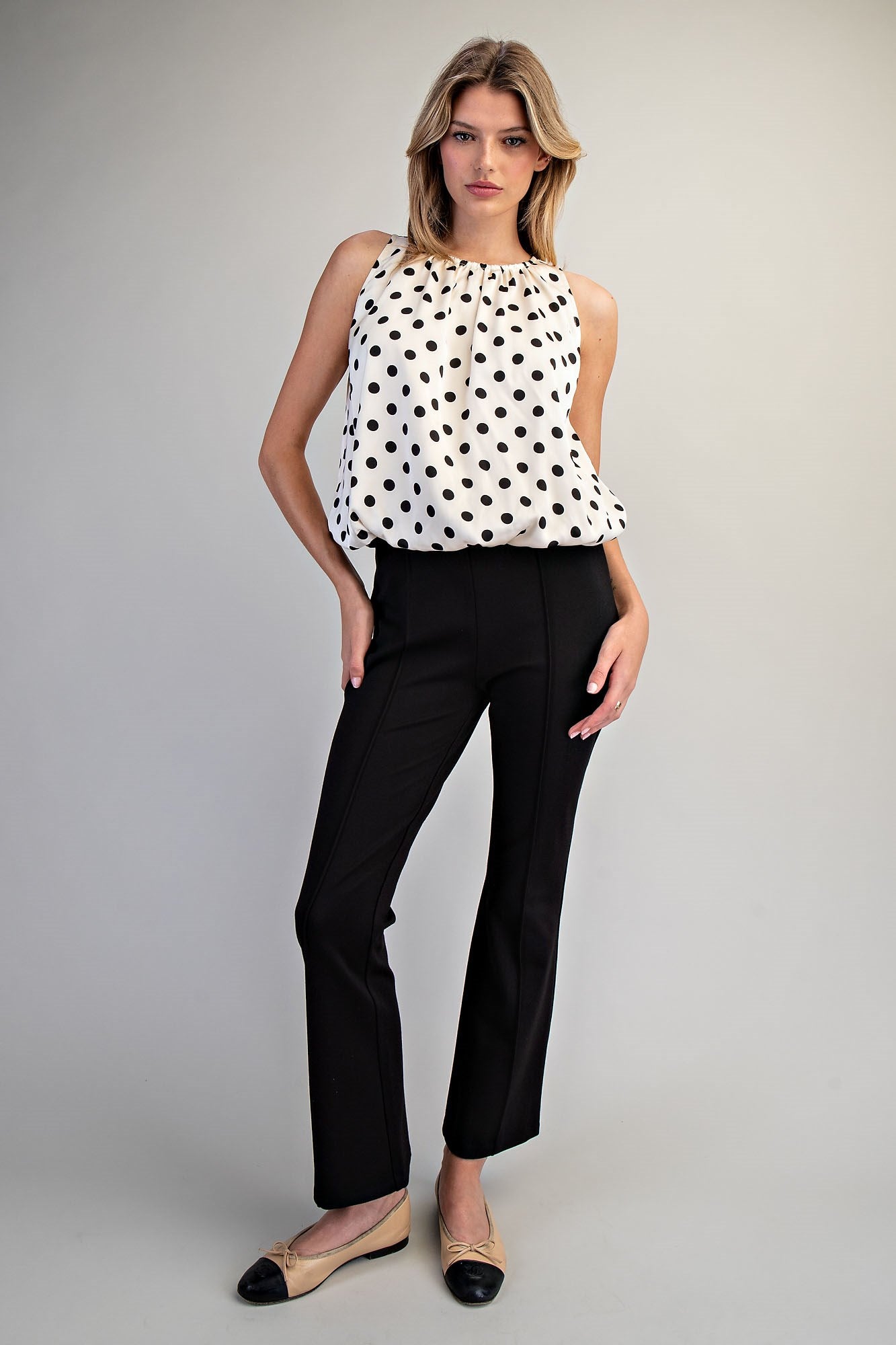 Eesome Polka Dot Sleeveless Blouse - Ivory