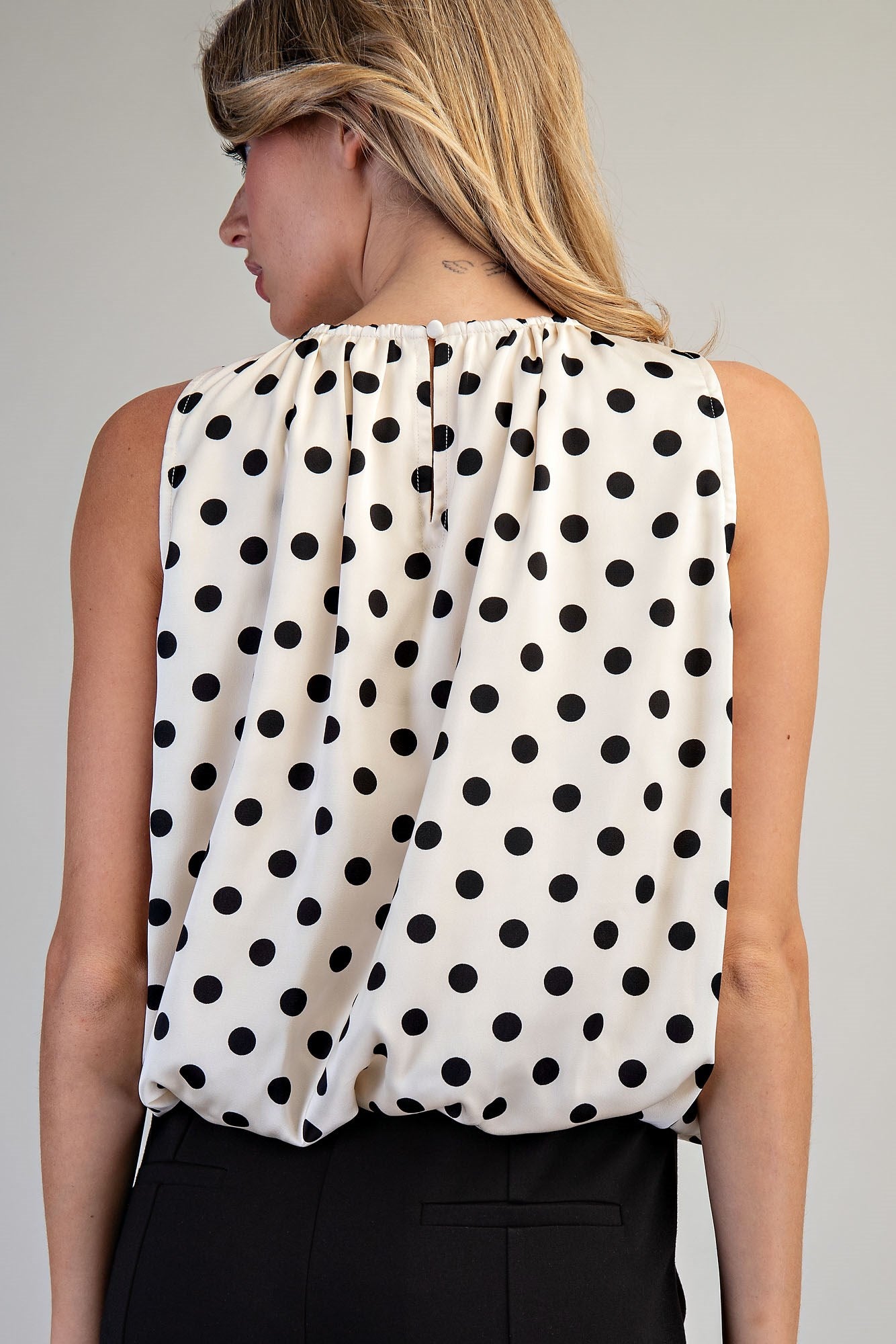 Eesome Polka Dot Sleeveless Blouse - Ivory