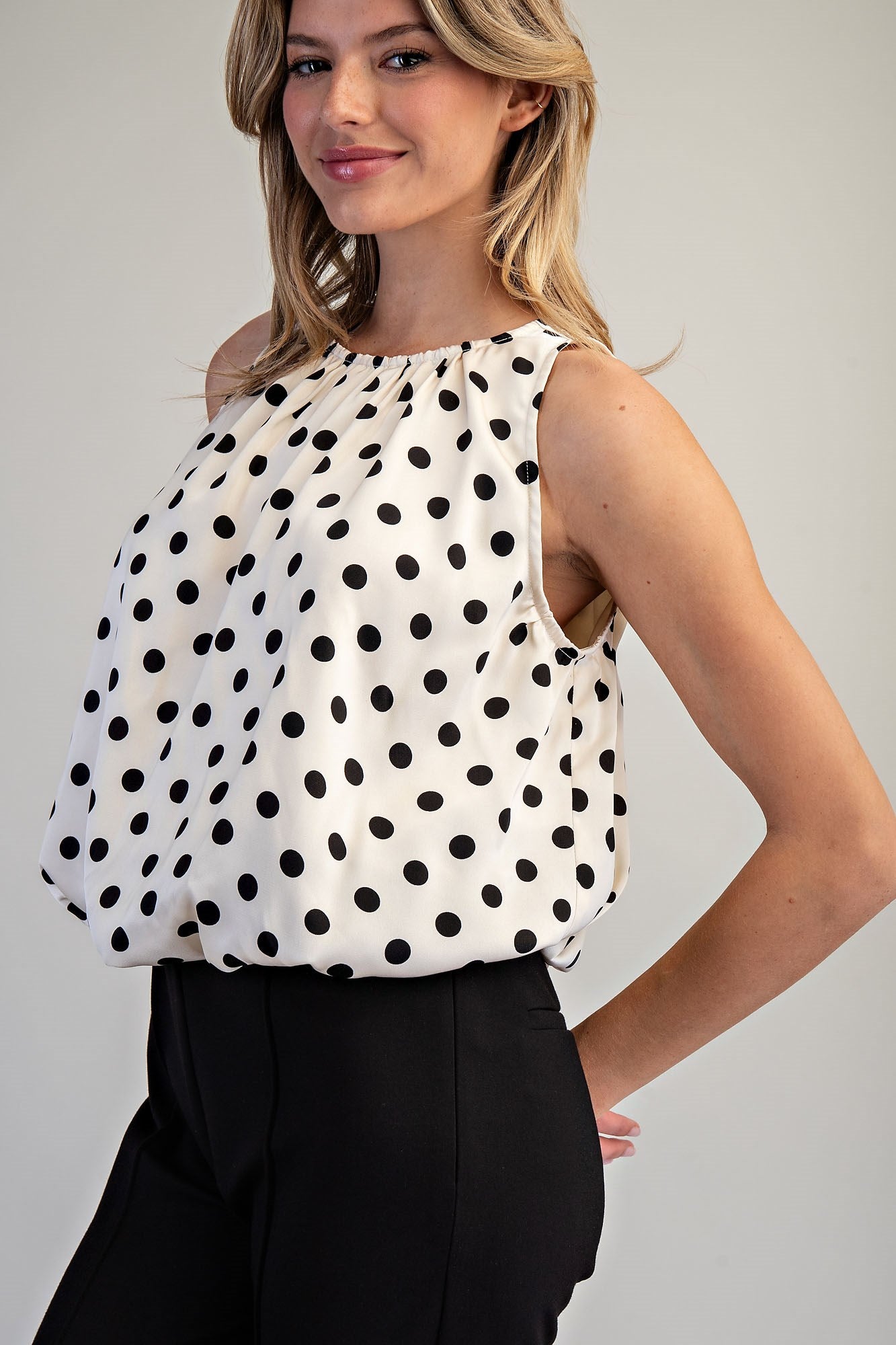 Eesome Polka Dot Sleeveless Blouse - Ivory