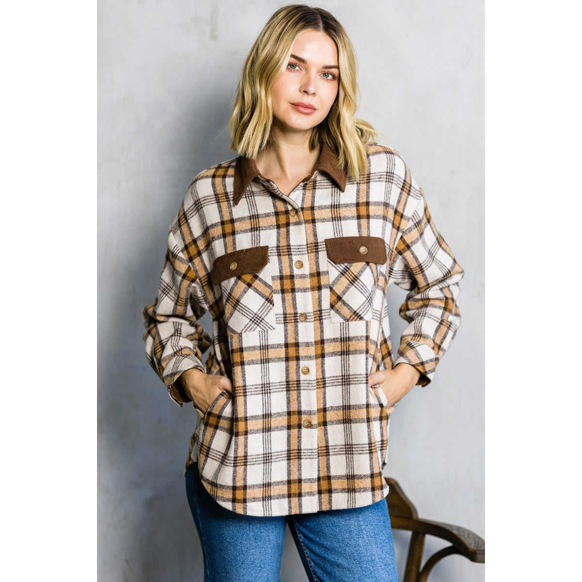 Staccato Button Down Jacket - Taupe
