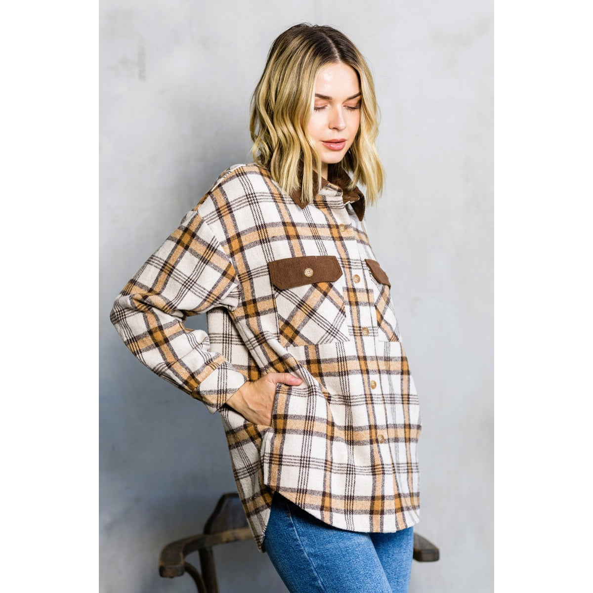 Staccato Button Down Jacket - Taupe