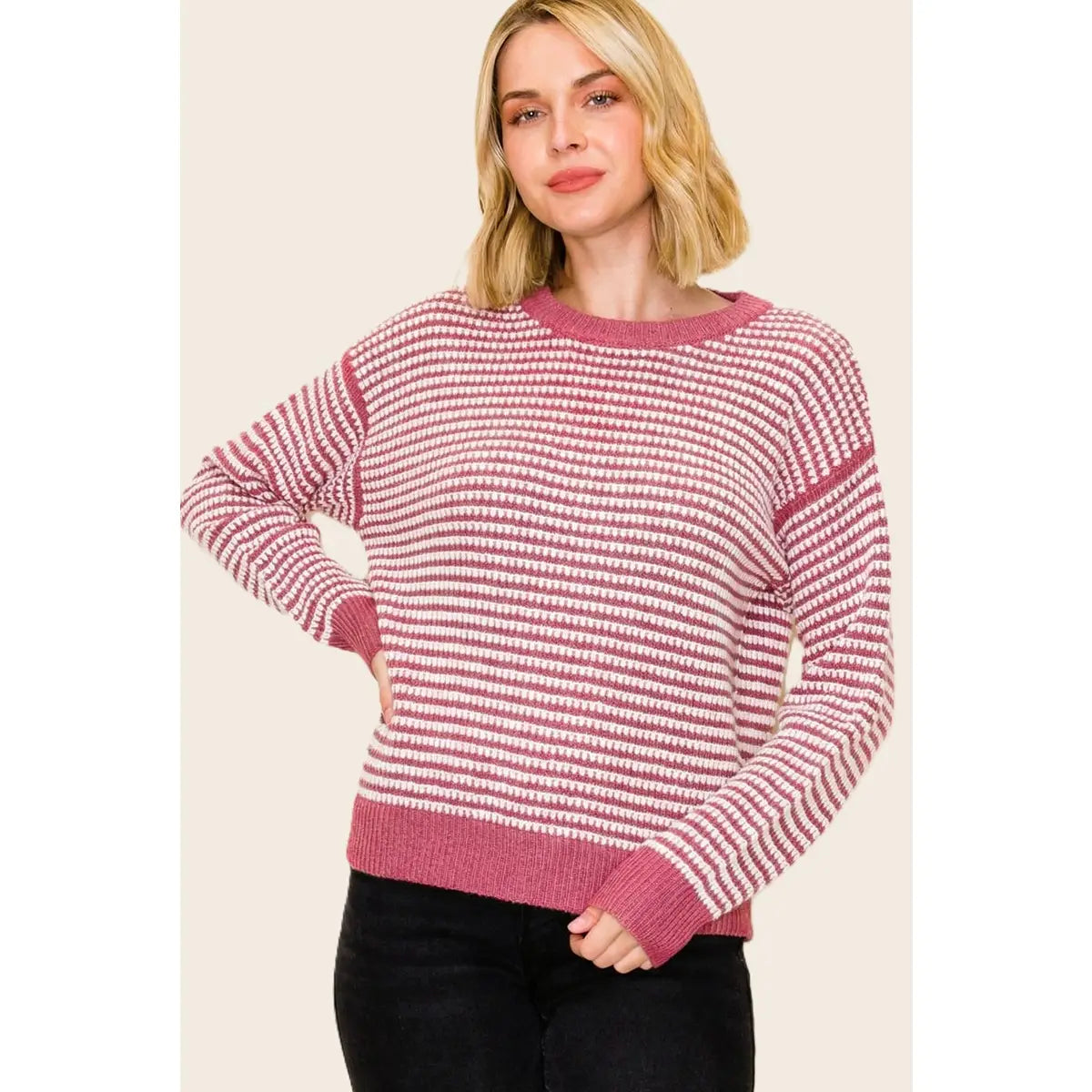 Stripe Two Tone Sweater - Pink