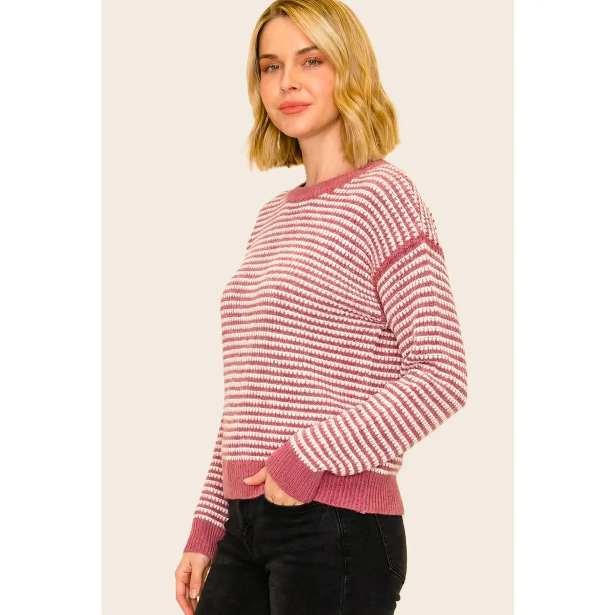 Stripe Two Tone Sweater - Pink