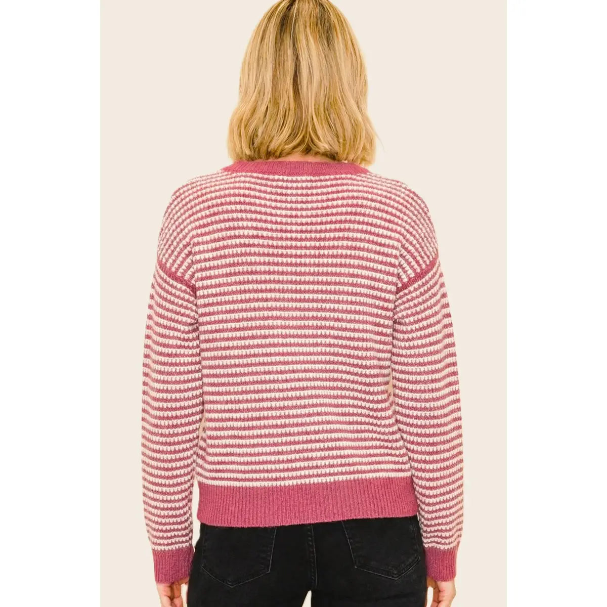 Stripe Two Tone Sweater - Pink