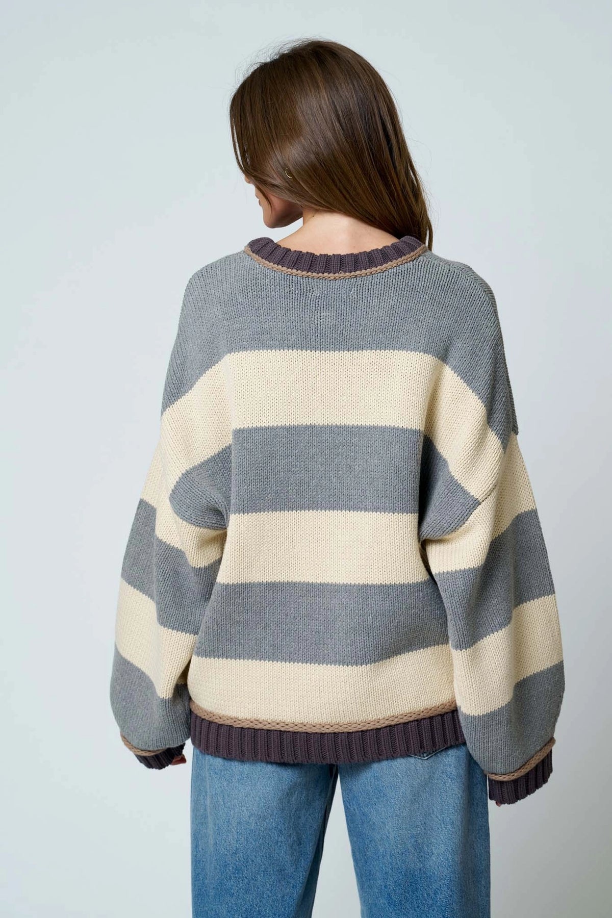 Blu Pepper Oversized Stripe Sweater - Grey