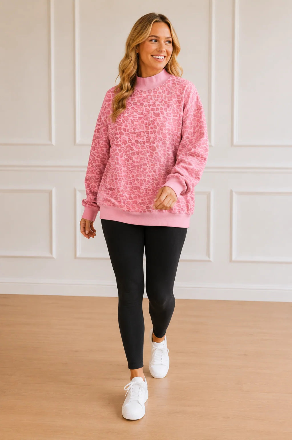 Moon Ryder Leopard Mock Neck Sweatshirt - Pink