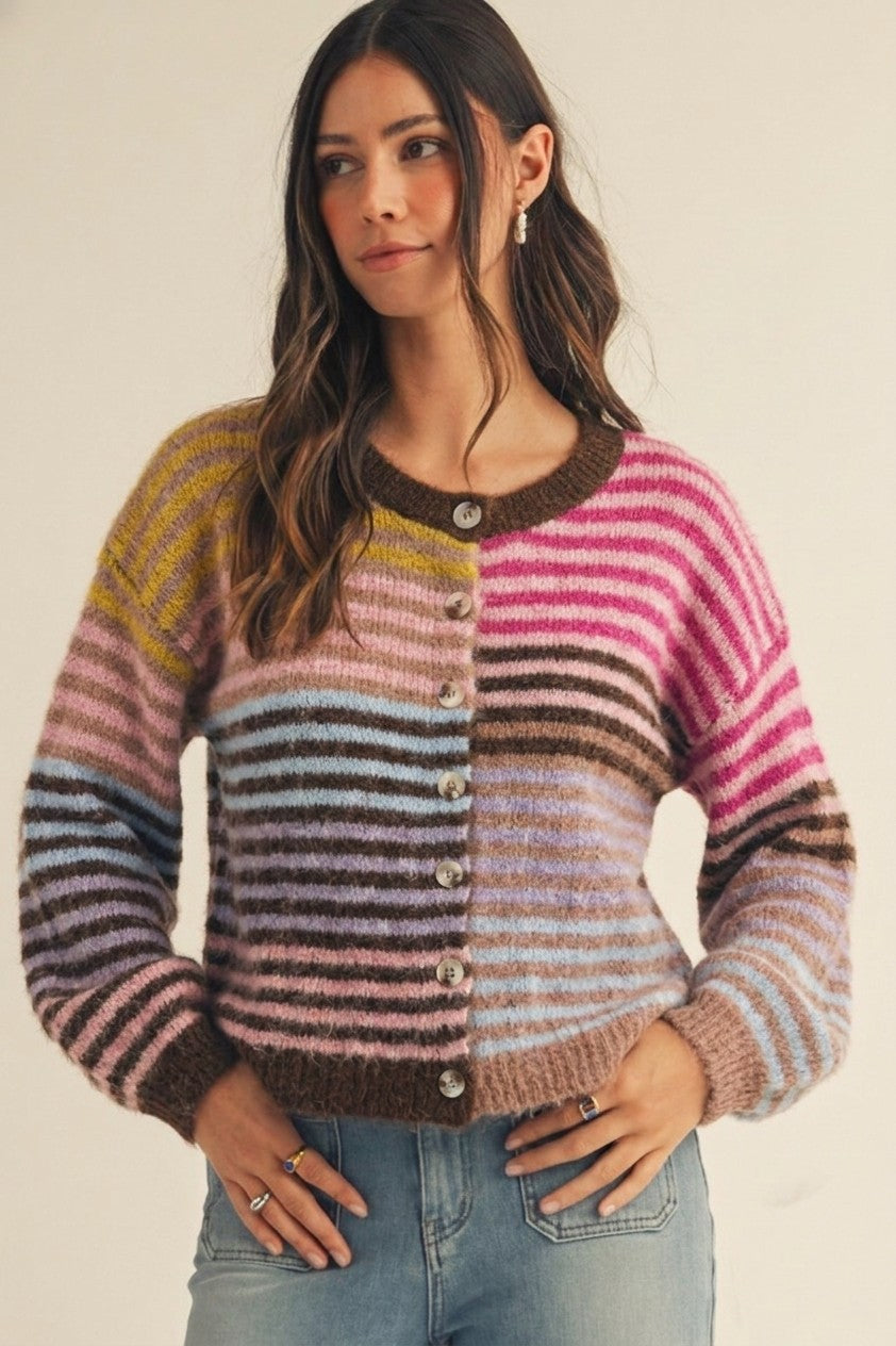 LovLov Stripe Mixed Cardigan - Multi