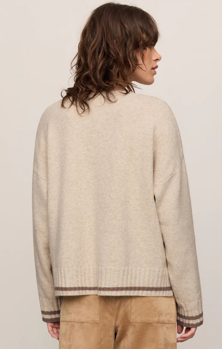 Z Supply Endure Sweater in Natural Heather - detail view, contrast trim