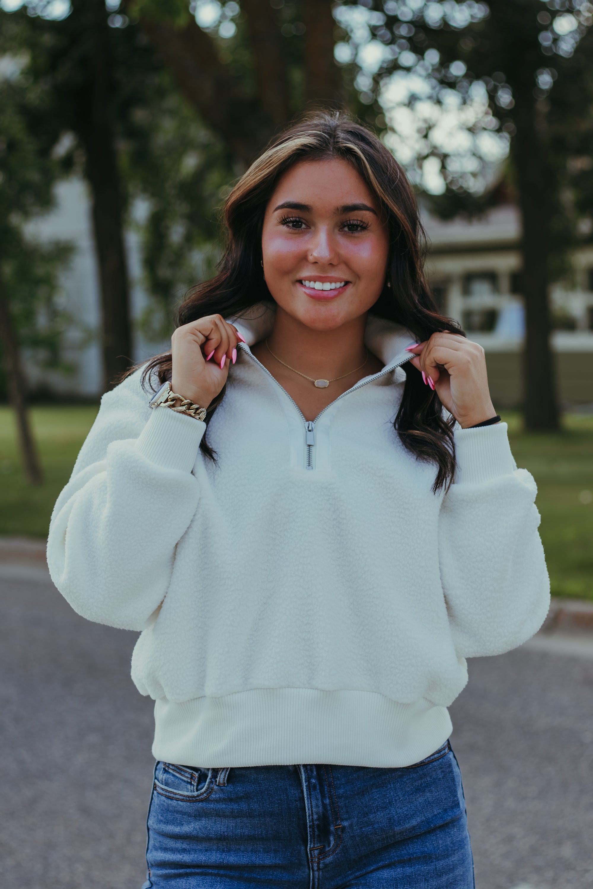 Charlie B Half Zip Fleece Pullover - Ecru