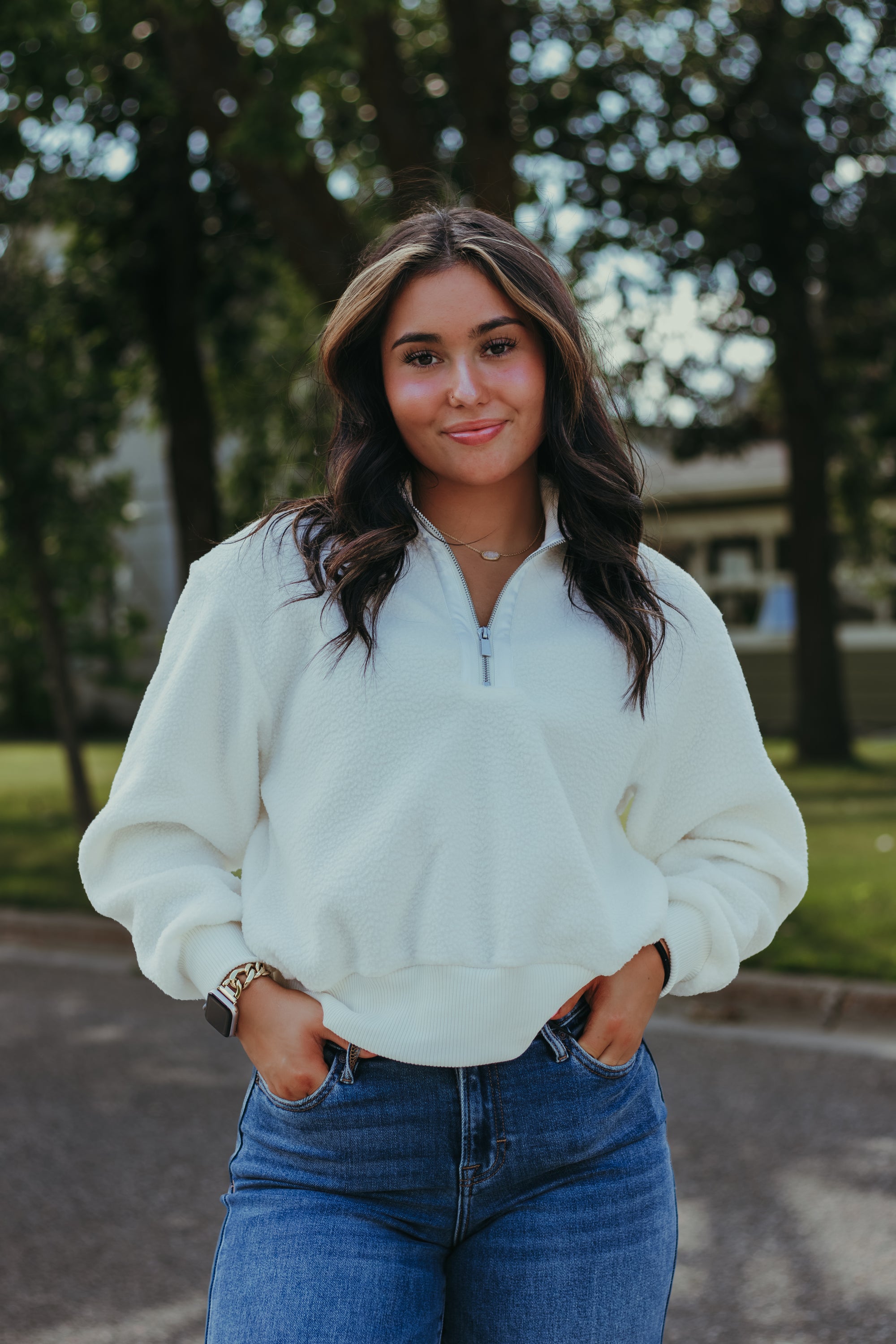 Charlie B Half Zip Fleece Pullover - Ecru