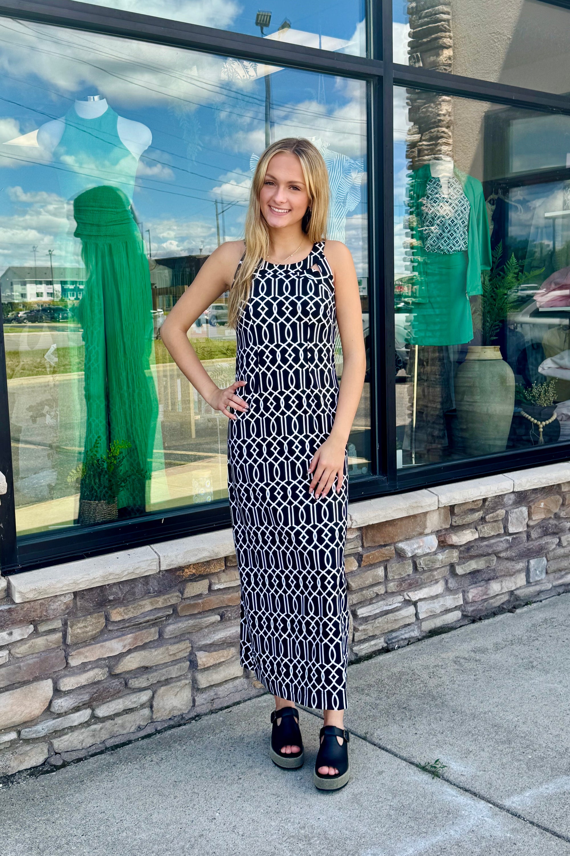 Lulu B Sexy Maxi Dress - Geometric Black (UPF 50+)