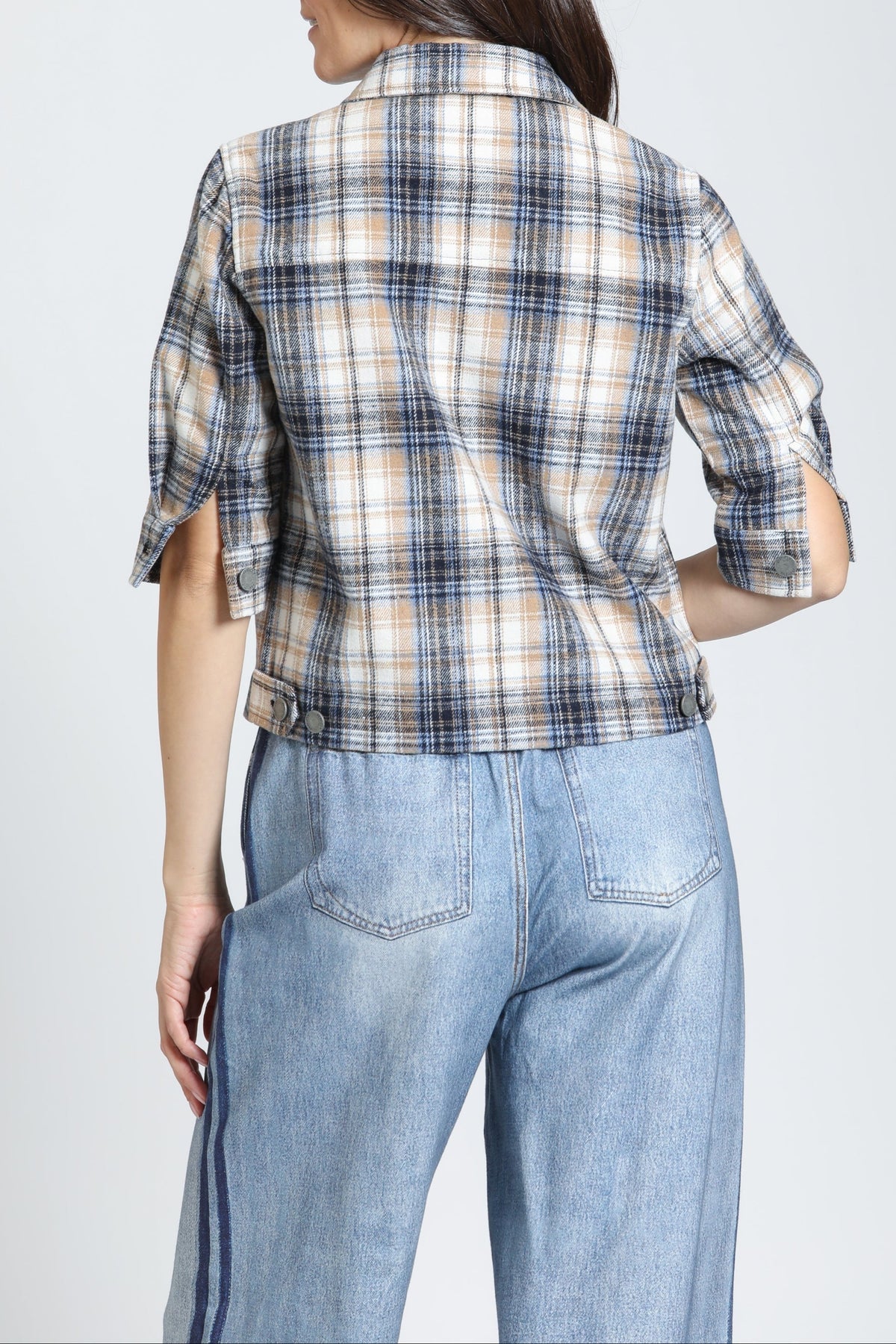 APNY Jean Jacket W/Elbow Sleeve in Toffee Windowpane - side view