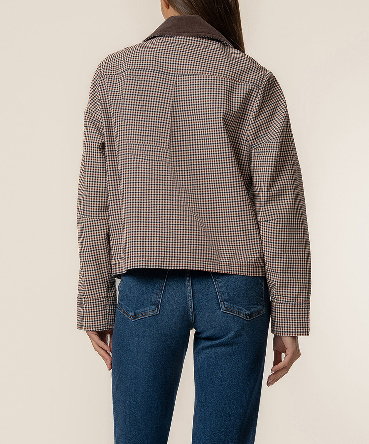 Kut from the Kloth Natalia Zip Front Jacket in Chocolate, back view