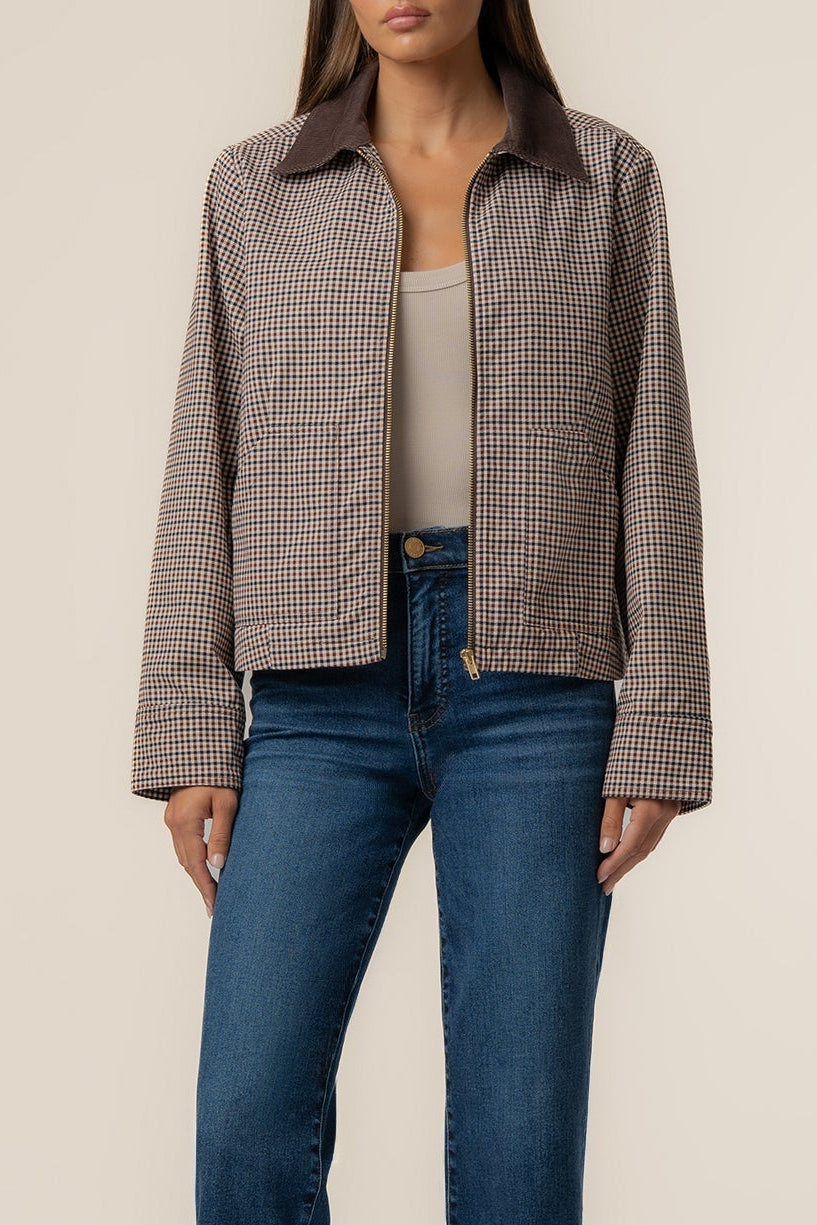 Kut from the Kloth Natalia Zip Front Jacket in Chocolate, front view