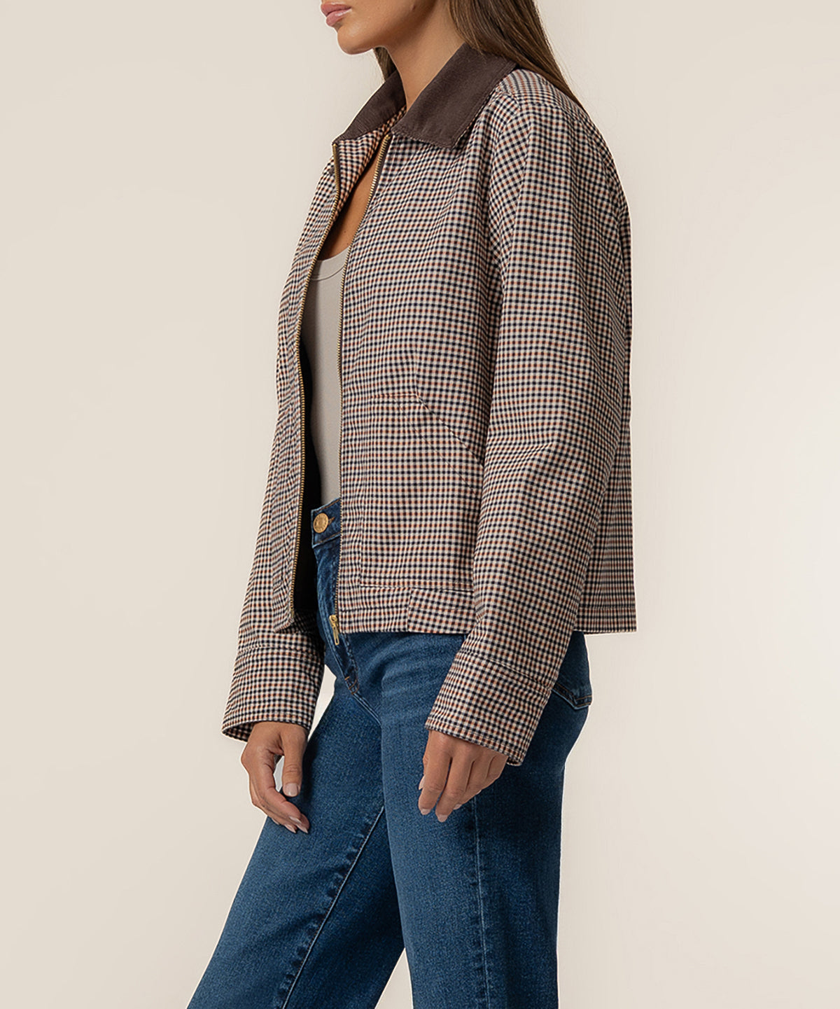 Kut from the Kloth Natalia Zip Front Jacket in Chocolate, side view