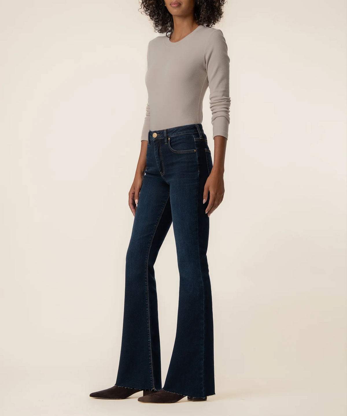 Kut Ana High Rise Flare Raw Jeans - Wave