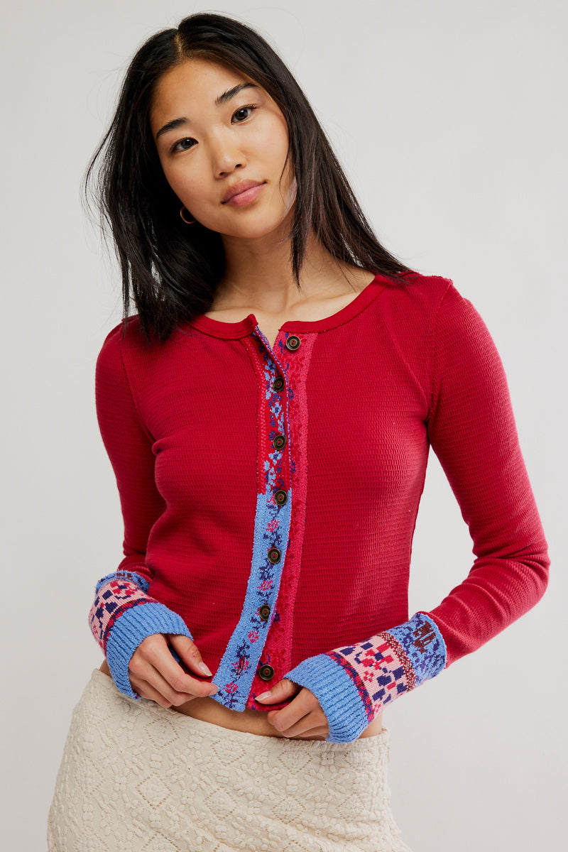 We The Free Noa Cardi in Crimson Combo - front view