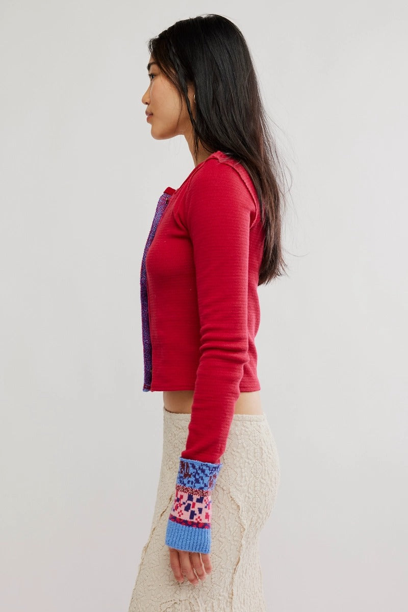 We The Free Noa Cardi in Crimson Combo - side view