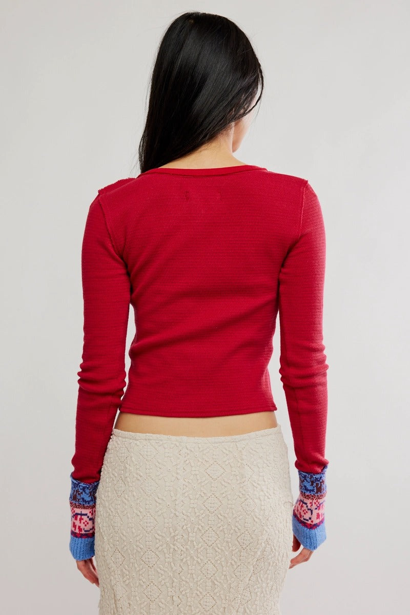 We The Free Noa Cardi in Crimson Combo - detail view