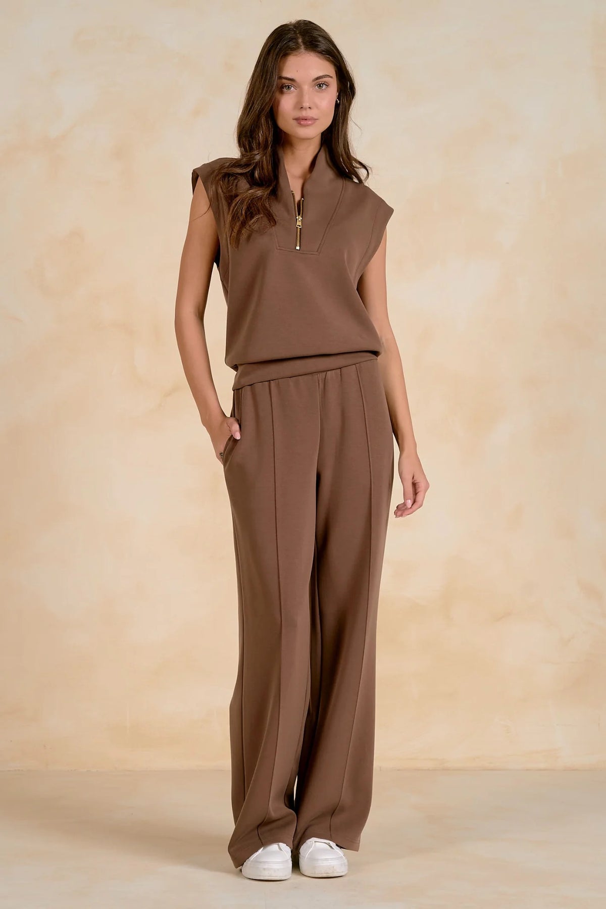 Elan Elastic Waistband Front Pants - Light Brown