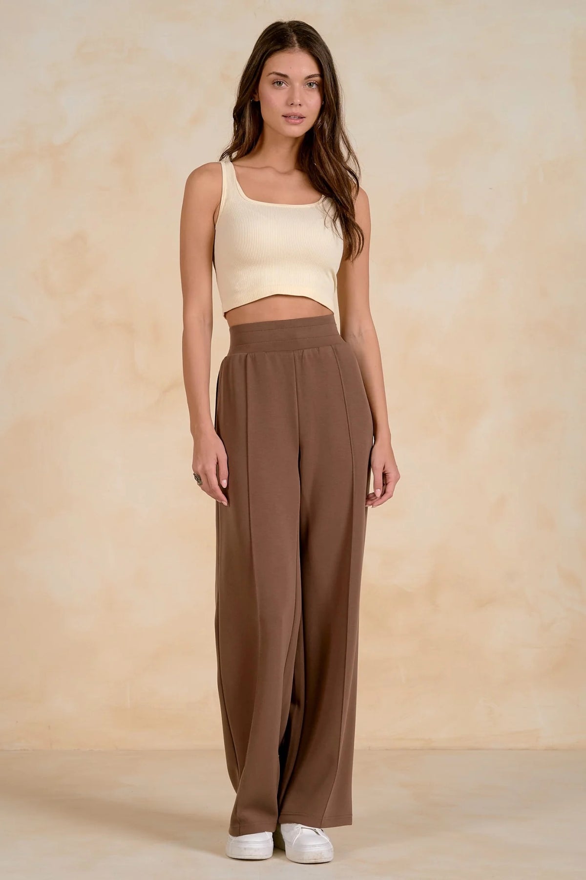 Elan Elastic Waistband Front Pants - Light Brown