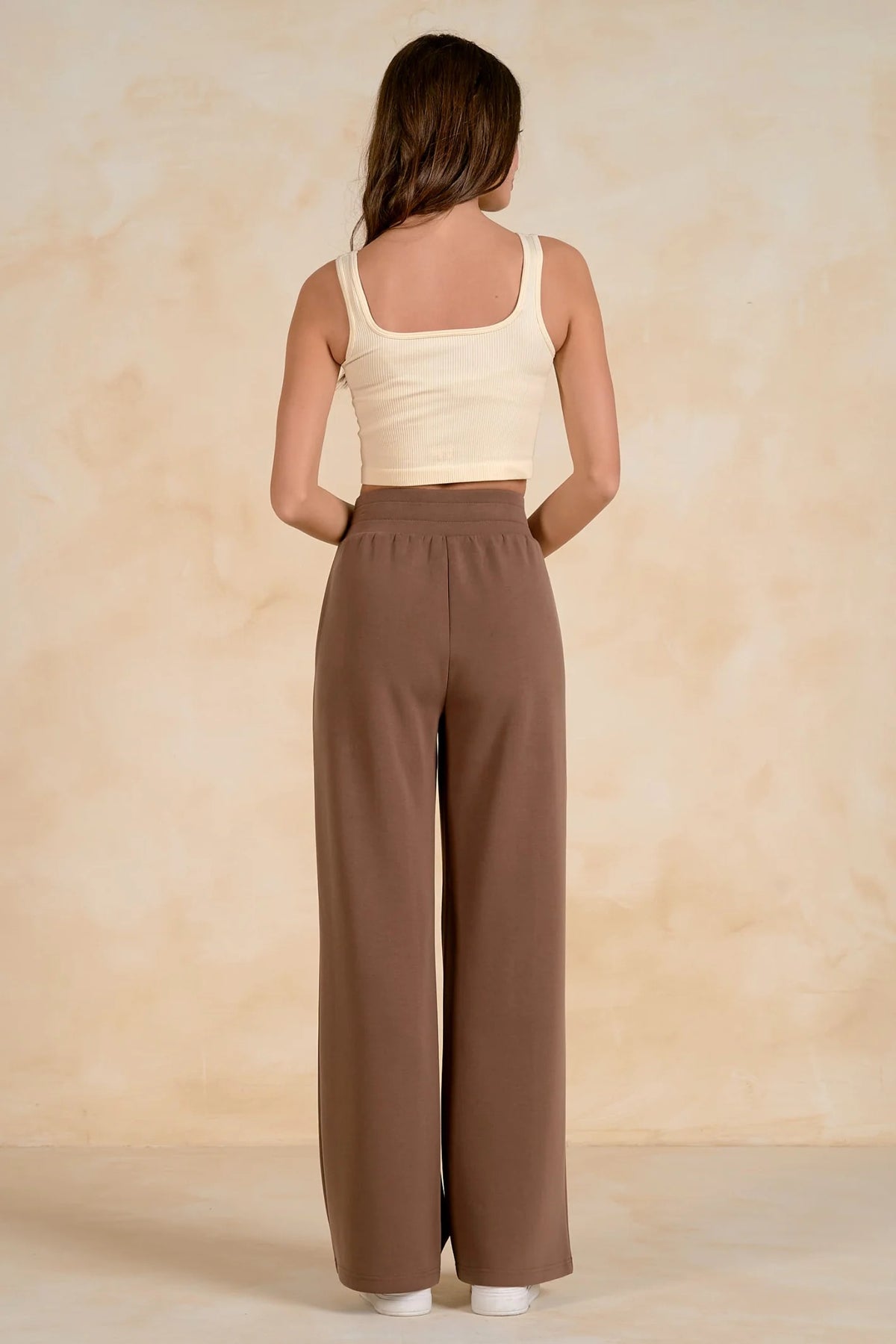 Elan Elastic Waistband Front Pants - Light Brown