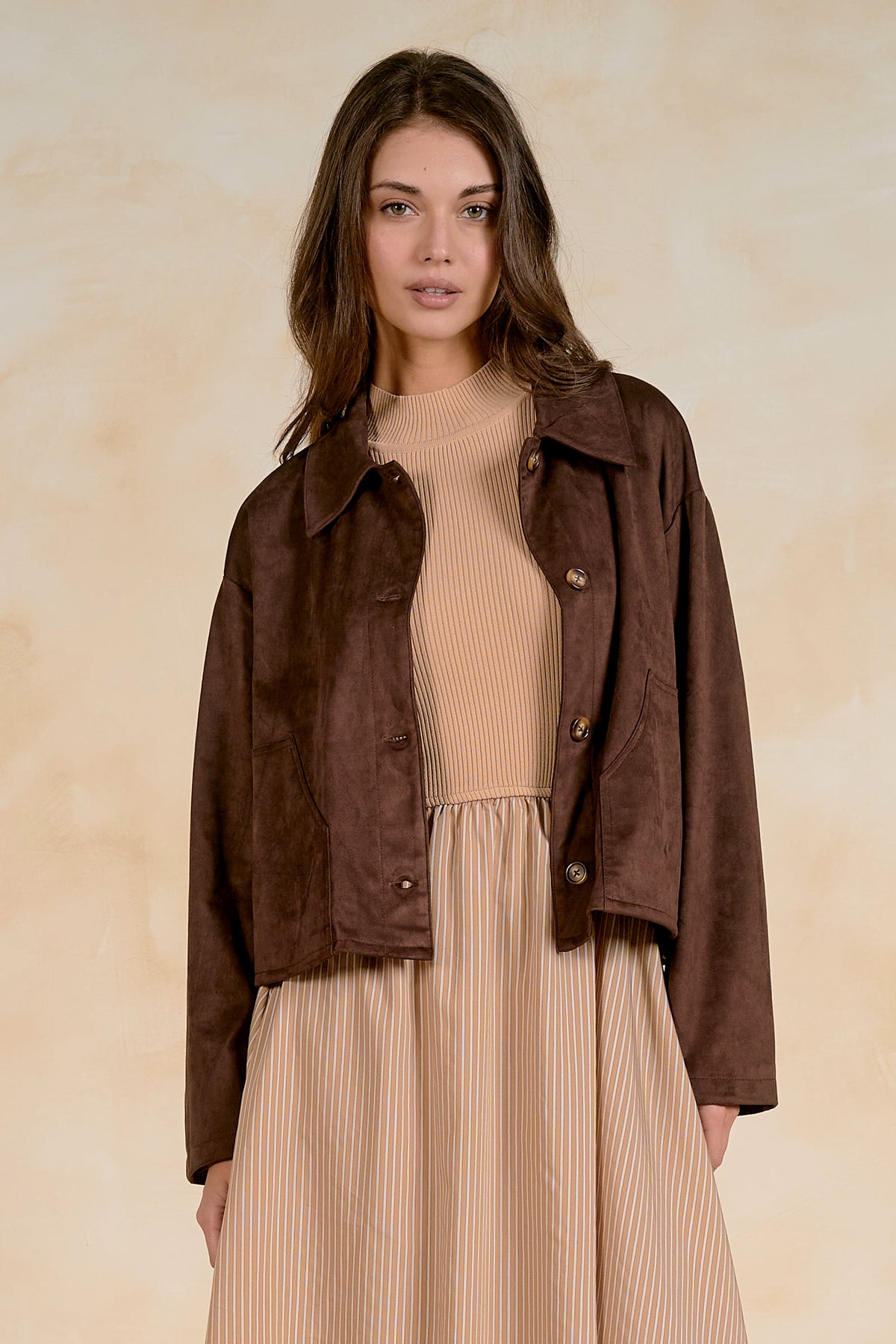 Elan Collar Button Down Jacket - Chocolate