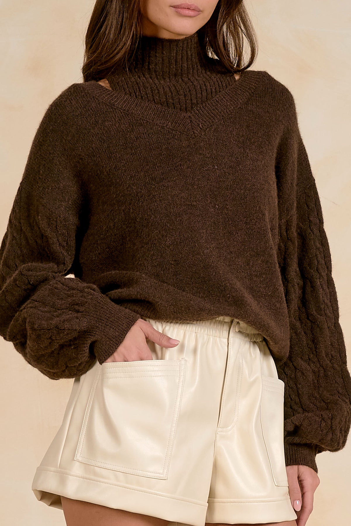 Elan Layered Deep V-Neck Sweater - Brown