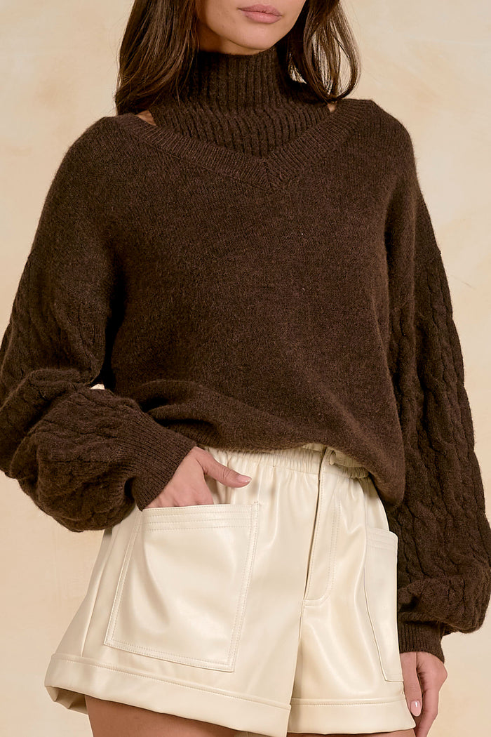 Elan Layered Deep V-Neck Sweater - Brown