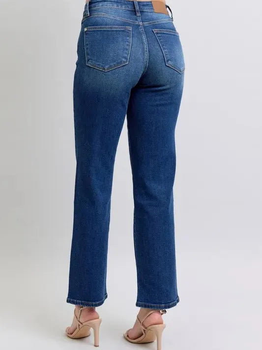 Judy Blue MR Straight Leg Jean Side Seam Medium Stone back