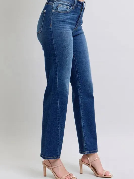Judy Blue MR Straight Leg Jean Side Seam Medium Stone detail