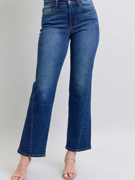 Judy Blue MR Straight Leg Jean Side Seam Medium Stone front