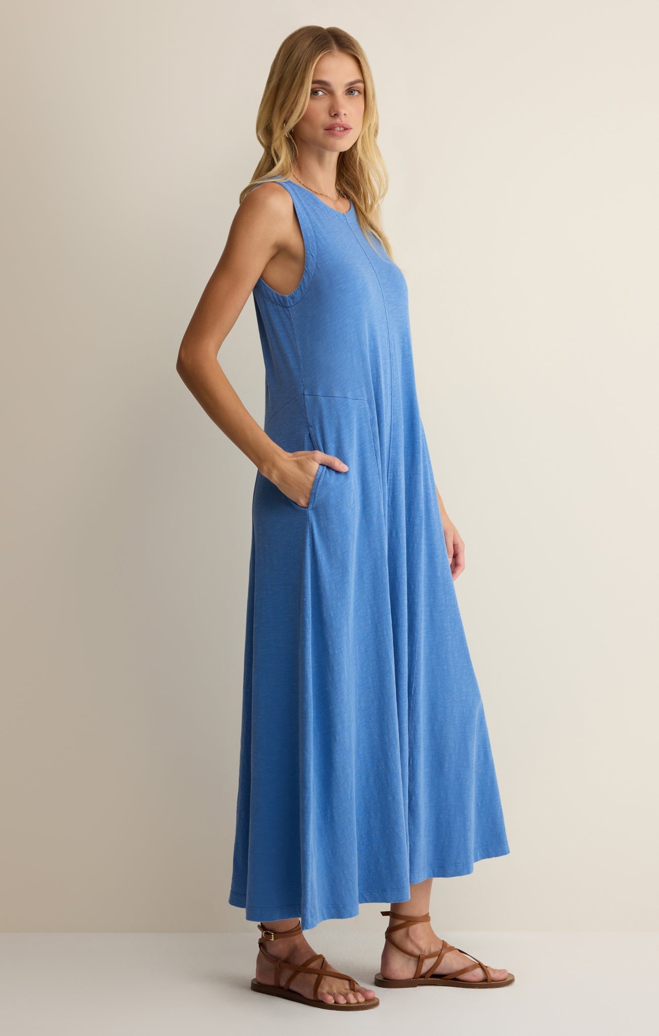 Z Supply Waters Edge Midi Dress in Marina - side view