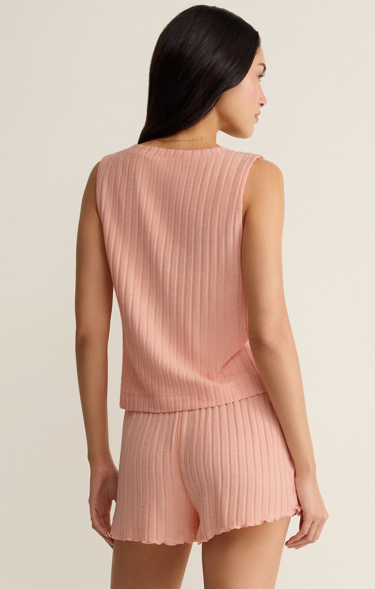 Z Supply Sloane V-Neck Rib Tank in Bellini - back view