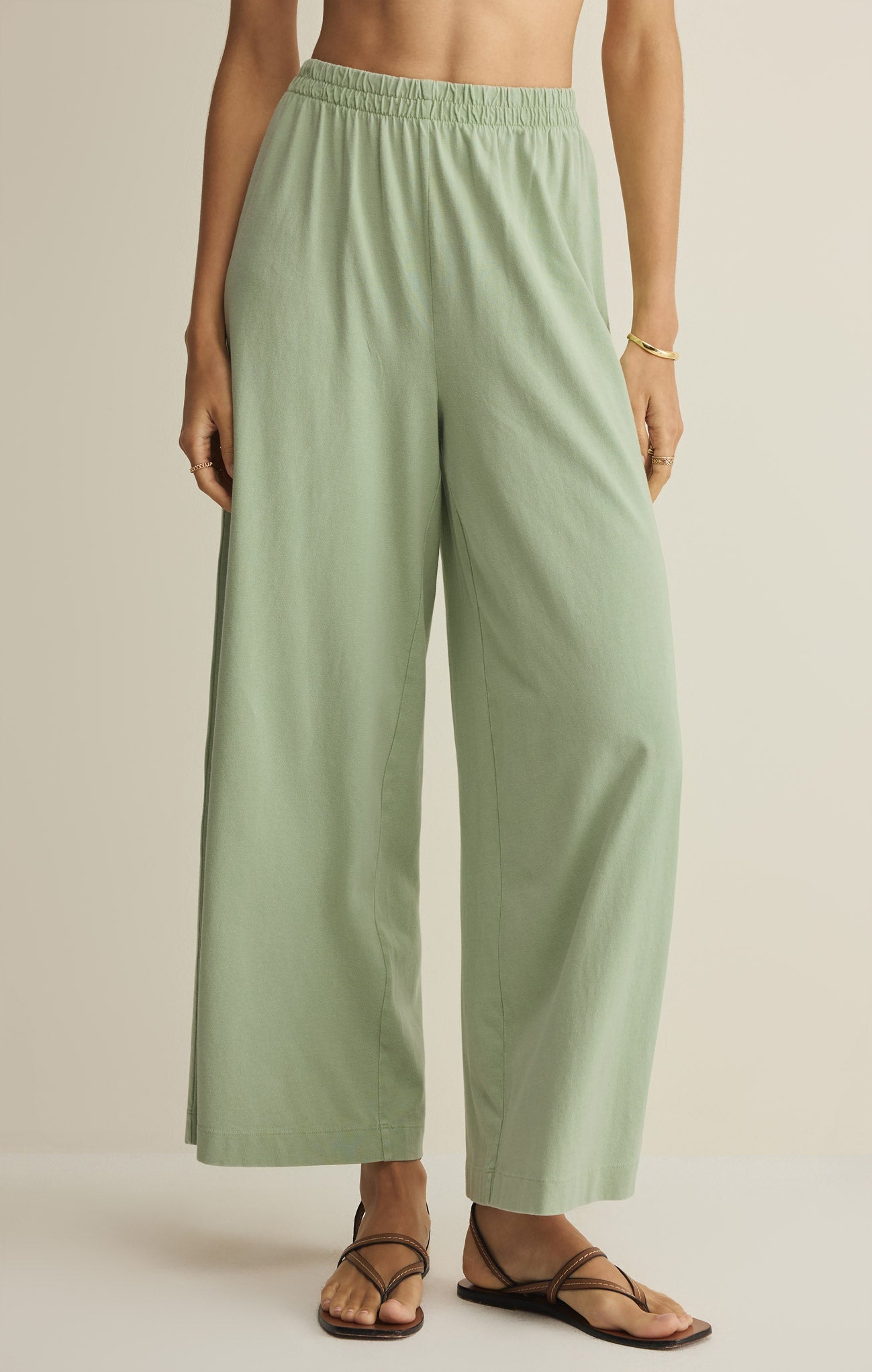 Z Supply Scout Crop Flare Pant in Crystal Green - front view