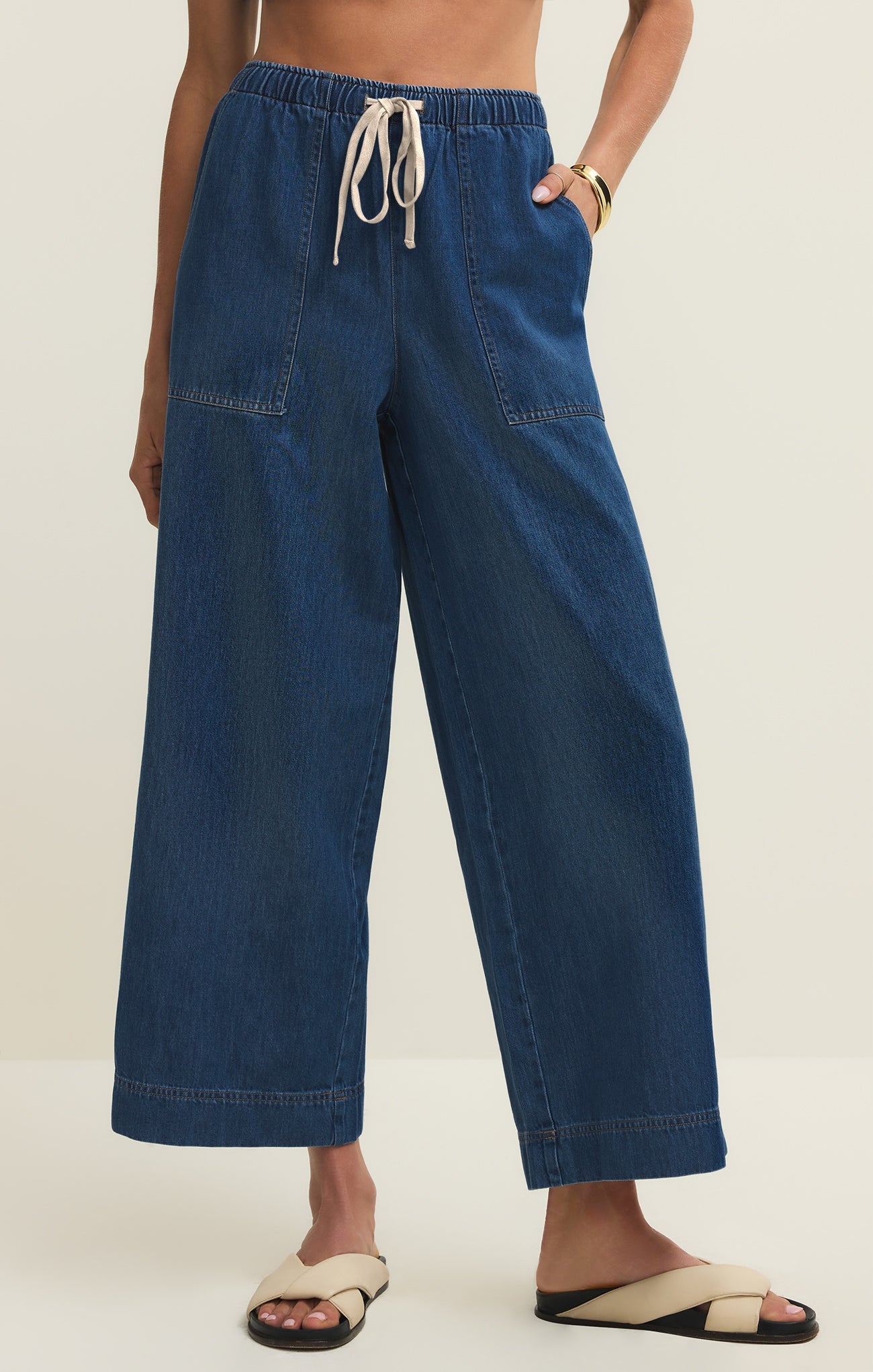 Z Supply Daycation Denim Utility Pant in Deep Water, front view